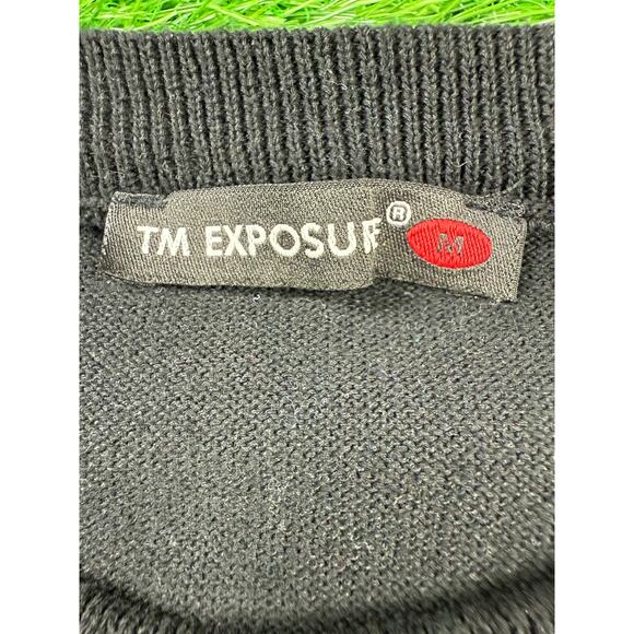 TM Exposure Mens Sweater Size M Black Red Green Stripe Ribbed Knit Long Sleeve - Picture 2 of 11